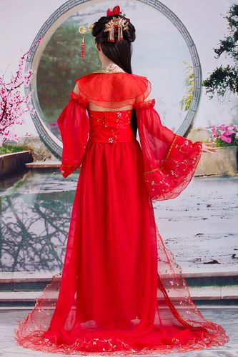摄影写真古装贵妃装红色舞蹈公主演出服装拖尾仙女装新娘喜服唐装图片